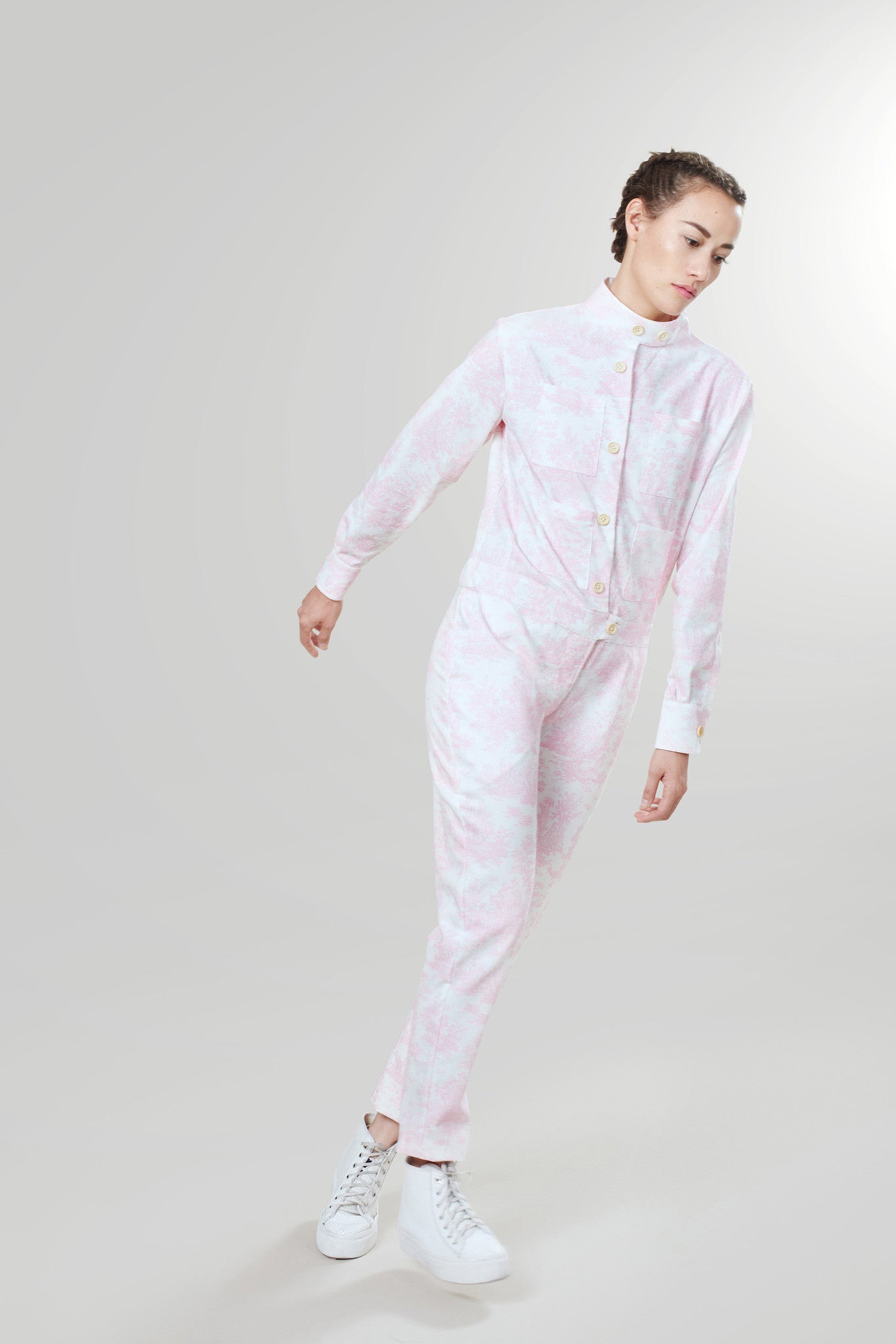 HADJIO SIREN SUIT IN PINK & WHITE TOILE